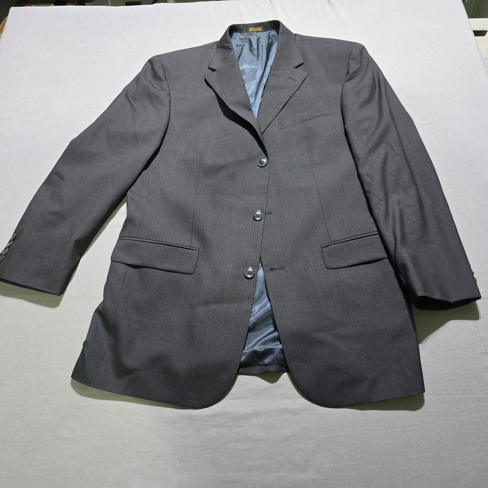 Versini Suit Jacket Mens 42L Charcoal Grey 100% Wool Pinstripe 3-Button Blazer